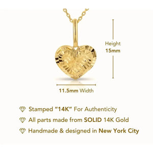 Stunning 14K Yellow Gold Diamond-Cut Heart Pendant Necklace – Perfect for Every Occasion!