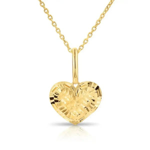 Stunning 14K Yellow Gold Diamond-Cut Heart Pendant Necklace – Perfect for Every Occasion!.