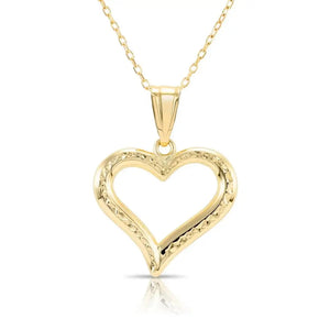 Stunning 14K Yellow Gold Diamond-Cut Heart Pendant Necklace with 18" Cable Chain.
