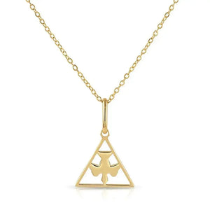 Stunning 14K Yellow Gold Flying Bird Triangle Pendant Necklace - Perfect 18" Gift!.