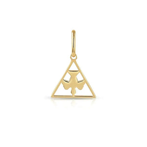 Stunning 14K Yellow Gold Flying Bird Triangle Pendant Necklace - Perfect 18" Gift!.