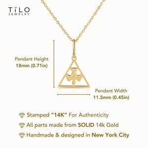 Stunning 14K Yellow Gold Flying Bird Triangle Pendant Necklace - Perfect 18" Gift!.