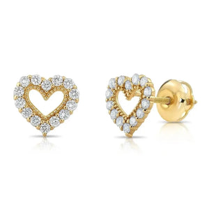 Stunning 14K Yellow Gold Heart Lab Diamond Studs - 0.25ctw with Secure Screwback Closure.