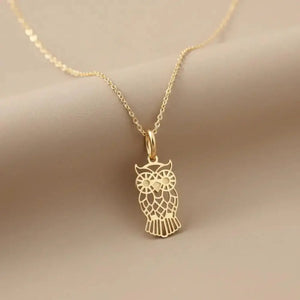 Stunning 14K Yellow Gold Owl Pendant Necklace - A Timeless Charm.