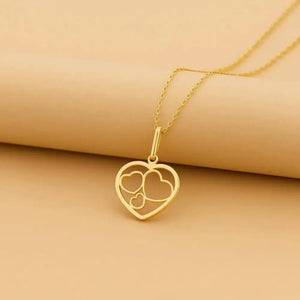 Stunning 14K Yellow Gold Triple Heart Pendant Necklace - The Perfect Timeless Gift.