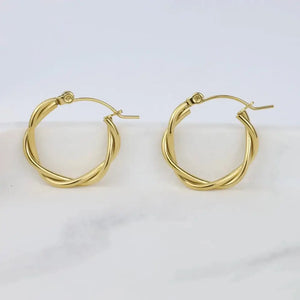 Stunning 18K Gold Plated Titanium Twist Hoop Earrings - Hypoallergenic Minimalist Elegance.