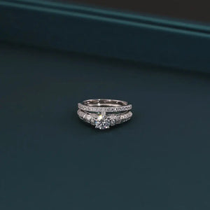 Stunning 2 Carat Round Brilliant-Cut CZ Engagement Ring Set in 925 Sterling Silver – Elegant Two-Tier Stackable Design for Proposals & Anniversaries.