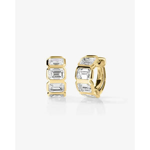Stunning Bezel-Set Emerald Lab Diamond Huggie Earrings.