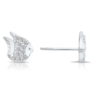 Stunning CZ Angel Fish Sterling Silver Stud Earrings.