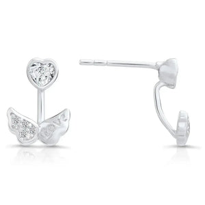 Stunning CZ Angel Wing Love Stud Earrings in Elegant Sterling Silver.