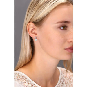 Stunning CZ Double Heart Dangle Stud Earrings in Elegant Sterling Silver.