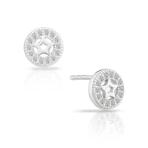 Stunning CZ Halo Star Stud Earrings in Elegant Sterling Silver.