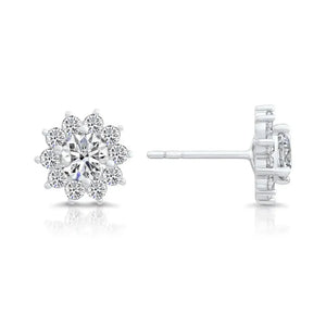 Stunning CZ Sunflower Halo Stud Earrings in Elegant Sterling Silver.