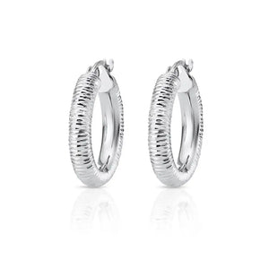 Stunning Handmade 925 Sterling Silver Diamond Cut Hoop Earrings - Medium Size.