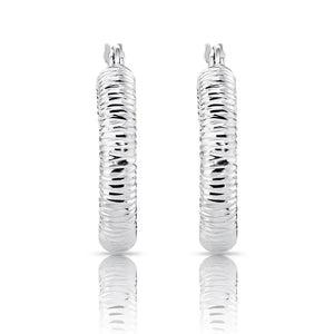 Stunning Handmade 925 Sterling Silver Diamond Cut Hoop Earrings - Medium Size.