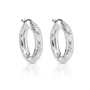 Stunning Handmade 925 Sterling Silver Diamond Cut Hoop Earrings - Medium Size.