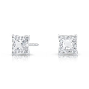 Stunning Sterling Silver CZ Square Halo Stud Earrings.
