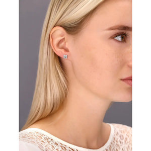Stunning Sterling Silver CZ Square Halo Stud Earrings.