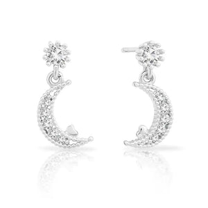 Stunning Tiny Moon & Star CZ Stud Earrings in Sterling Silver.