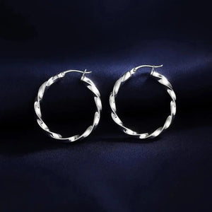 Stylish 925 Sterling Silver Shiny Twist Medium Hoop Earrings for Women - 1 Inch (25mm).