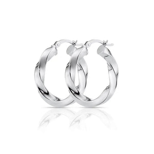 Stylish 925 Sterling Silver Shiny Twist Medium Hoop Earrings for Women - 1 Inch (25mm).