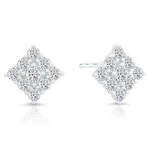 Stylish CZ Square Stud Earrings in Sterling Silver – Unisex Diamond Shape Design.