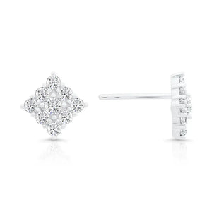 Stylish CZ Square Stud Earrings in Sterling Silver – Unisex Diamond Shape Design.