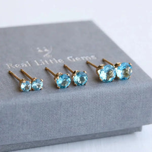 Swiss Blue Topaz Stud Earrings: 925 Sterling Silver or 14K Gold Filled
