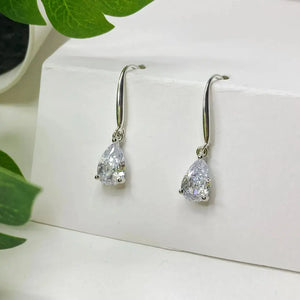 Teardrop Crystal Earrings: Sterling Silver Hooks, CZ Diamond Simulation