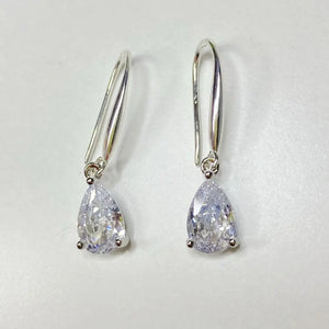 Teardrop Crystal Earrings: Sterling Silver Hooks, CZ Diamond Simulation
