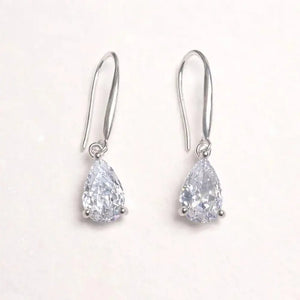 Teardrop Crystal Earrings: Sterling Silver Hooks, CZ Diamond Simulation
