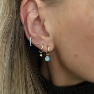 Tiny Ear Stud with Micro Diamond in 9Ct Yellow Gold Natural Tiny Genuine Diamond. Studs Sold as a Single and in a Pair.