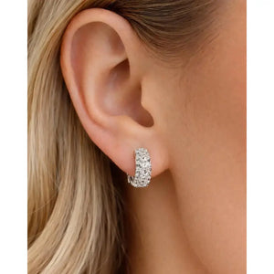 Triple Row Pave Diamond Huggie Hoop Earrings | 14K Gold Small Sparkle Hoop Earrings | Elegant Everyday Jewelry | Gift for Her.