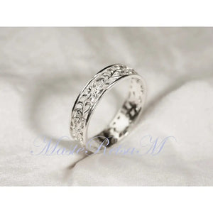 ZP160- Handmade Sterling Silver Openwork Pattern Floral Ring: 18K Gold Vermeil Vintage Band