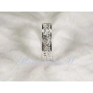 ZP160- Handmade Sterling Silver Openwork Pattern Floral Ring: 18K Gold Vermeil Vintage Band