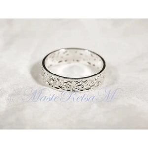 ZP160- Handmade Sterling Silver Openwork Pattern Floral Ring: 18K Gold Vermeil Vintage Band