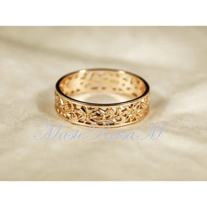 ZP160- Handmade Sterling Silver Openwork Pattern Floral Ring: 18K Gold Vermeil Vintage Band