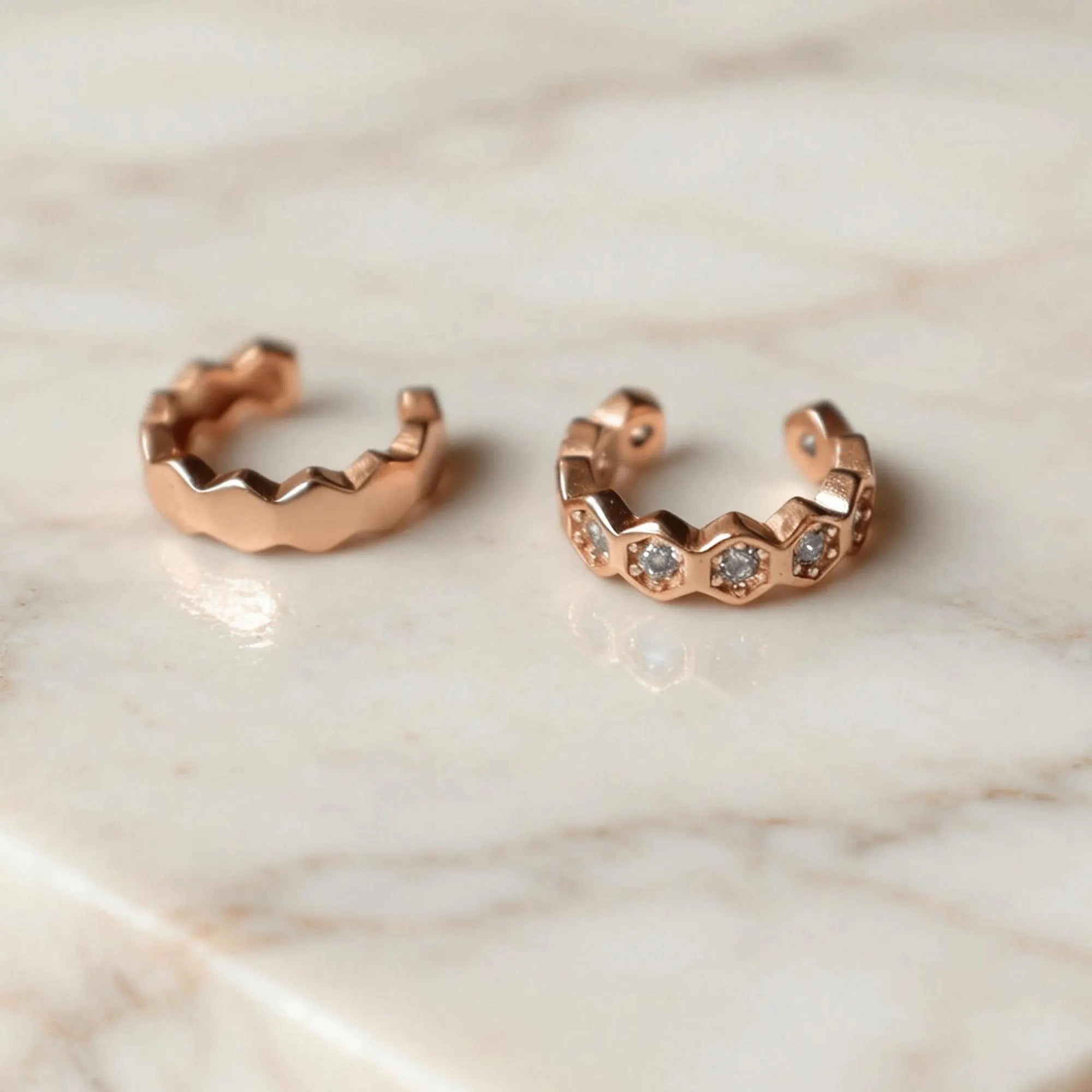 Rose Gold Ear Cuffs, Diamond Cartilage Ear Wrap, No Piercing, Minimalist Cuff Jewelry