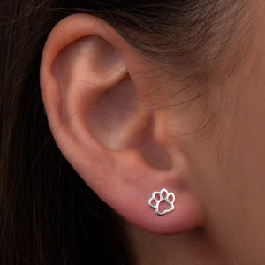 Sterling Silver Paw Stud Earrings | 6 Mm Cutout Paw Print Design | Hypoallergenic | Perfect Jewellery Gift for Animal Lovers