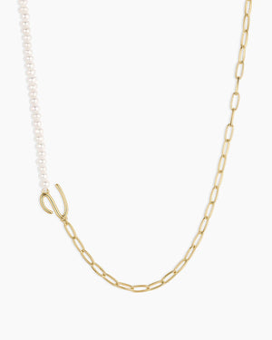 Lou Pearl Alphabet Necklace NikNenz™ Premium Gold & Diamonds