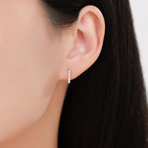 CZ Pave Square Huggie Hoop in Sterling Silver, Skinny Geometric Hoop Earrings, Gold or Silver Finish, 8Mm Minimalist Hoops