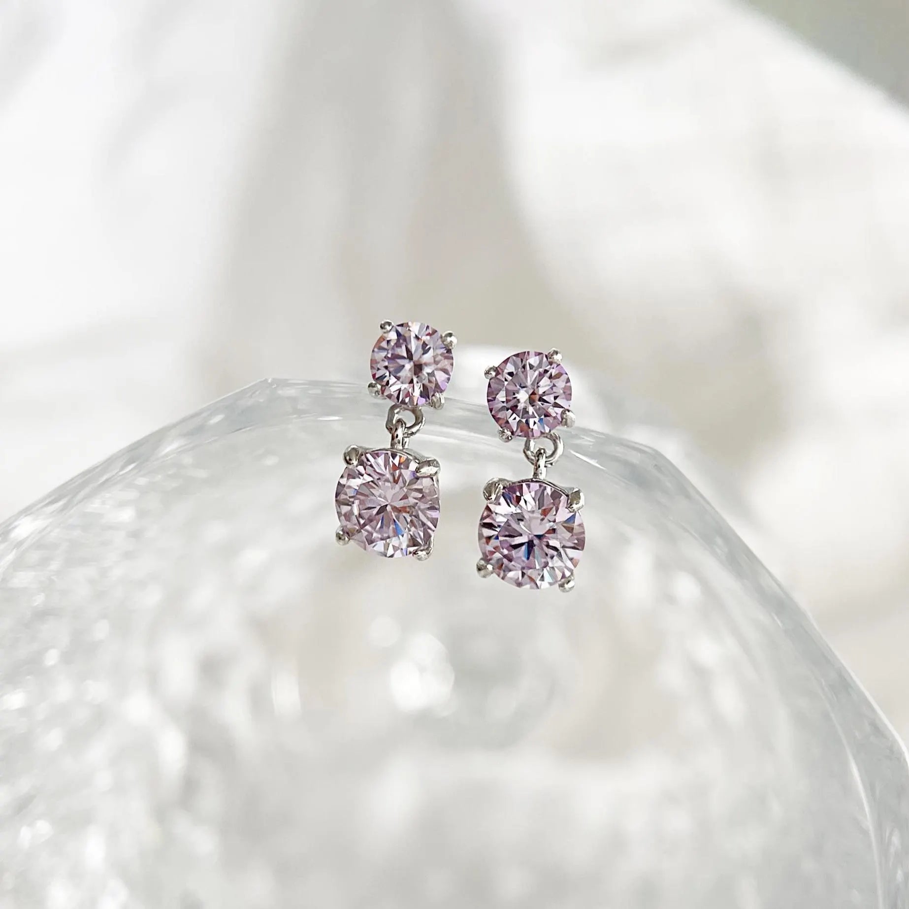 Genuine Moissanite Double Drop Earrings: Platinum Overlay Sterling Silver