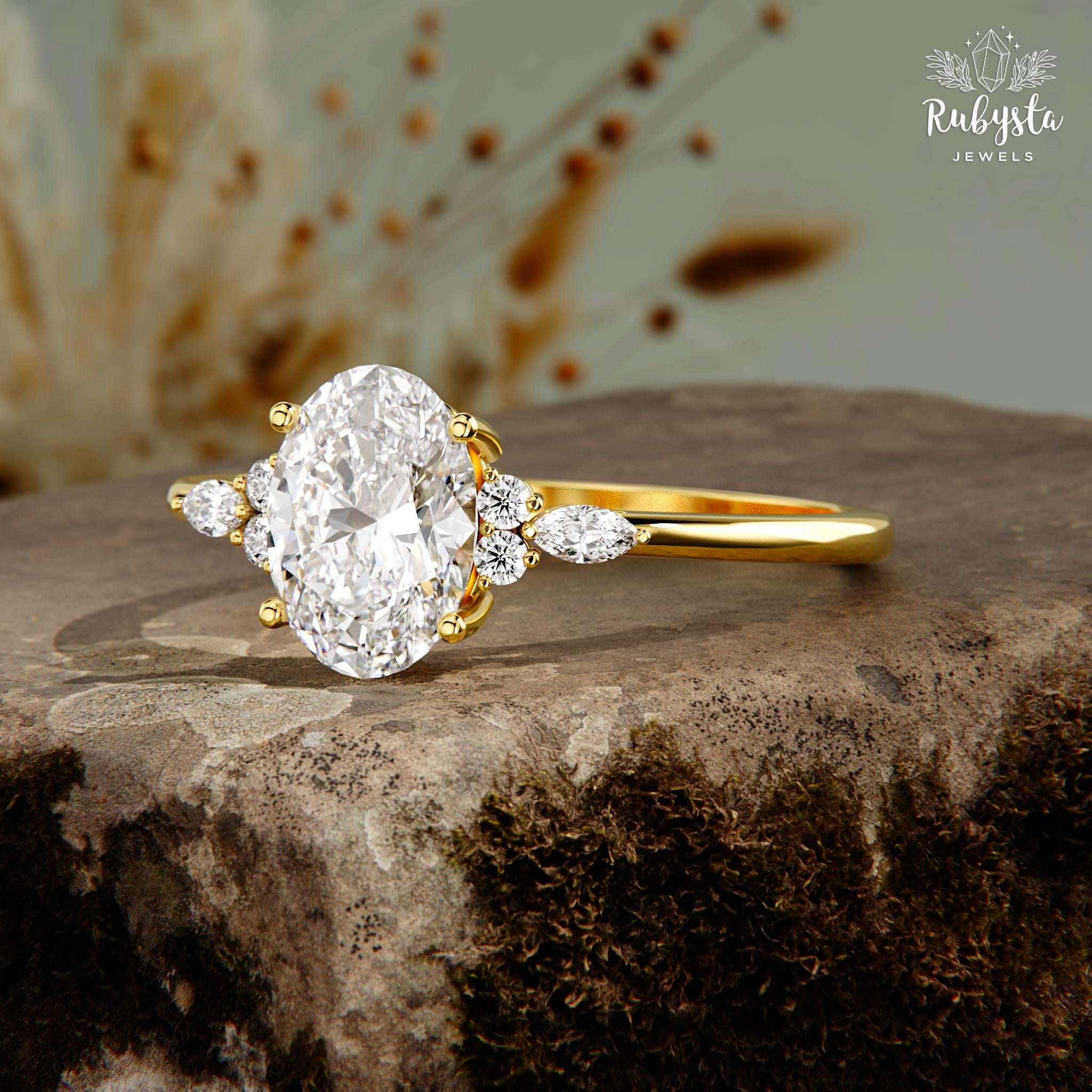 1Ct Oval Lab Diamond Engagement Ring: 14K Gold Promise Ring