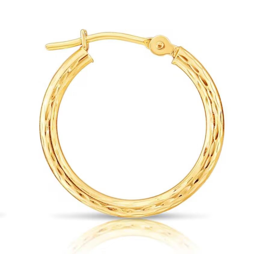 Single Replacement - 14K Yellow Gold Diamond-Cut Hoop Earring - 2Mm X 18Mm - ORDC18M2-SINGLE