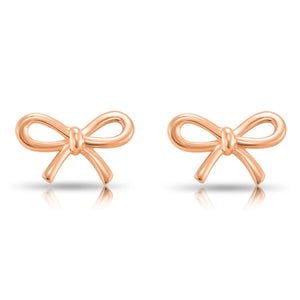 14K Solid Rose Gold Ribbon Bow Stud Earrings, with Secure Screw-Backs