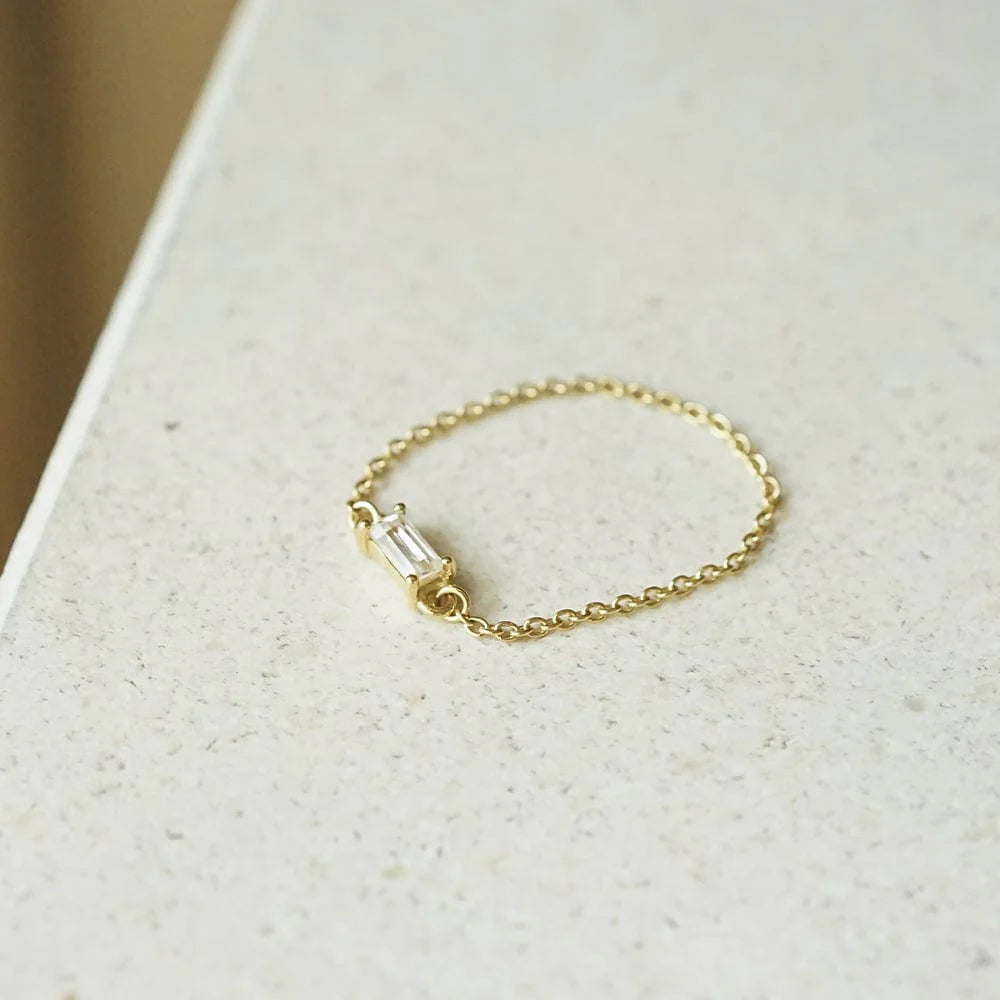 Estée Lalonde Fine Baguette Sapphire Chain Ring 14Ct Solid Gold