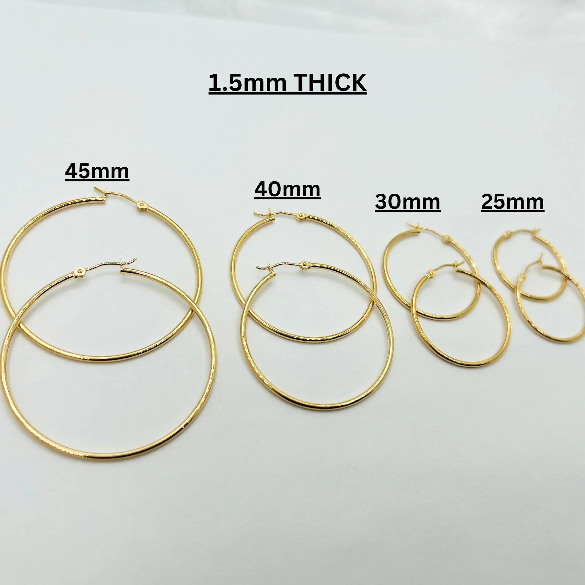 14K Gold Hoop Earring Set: Polished Real Gold, 1.5Mm Thick