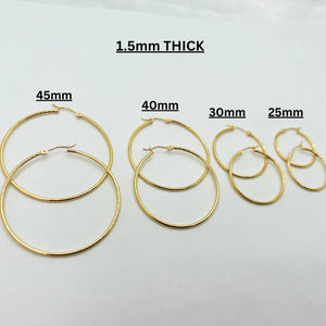 14K Gold Hoop Earring Set: Polished Real Gold, 1.5Mm Thick