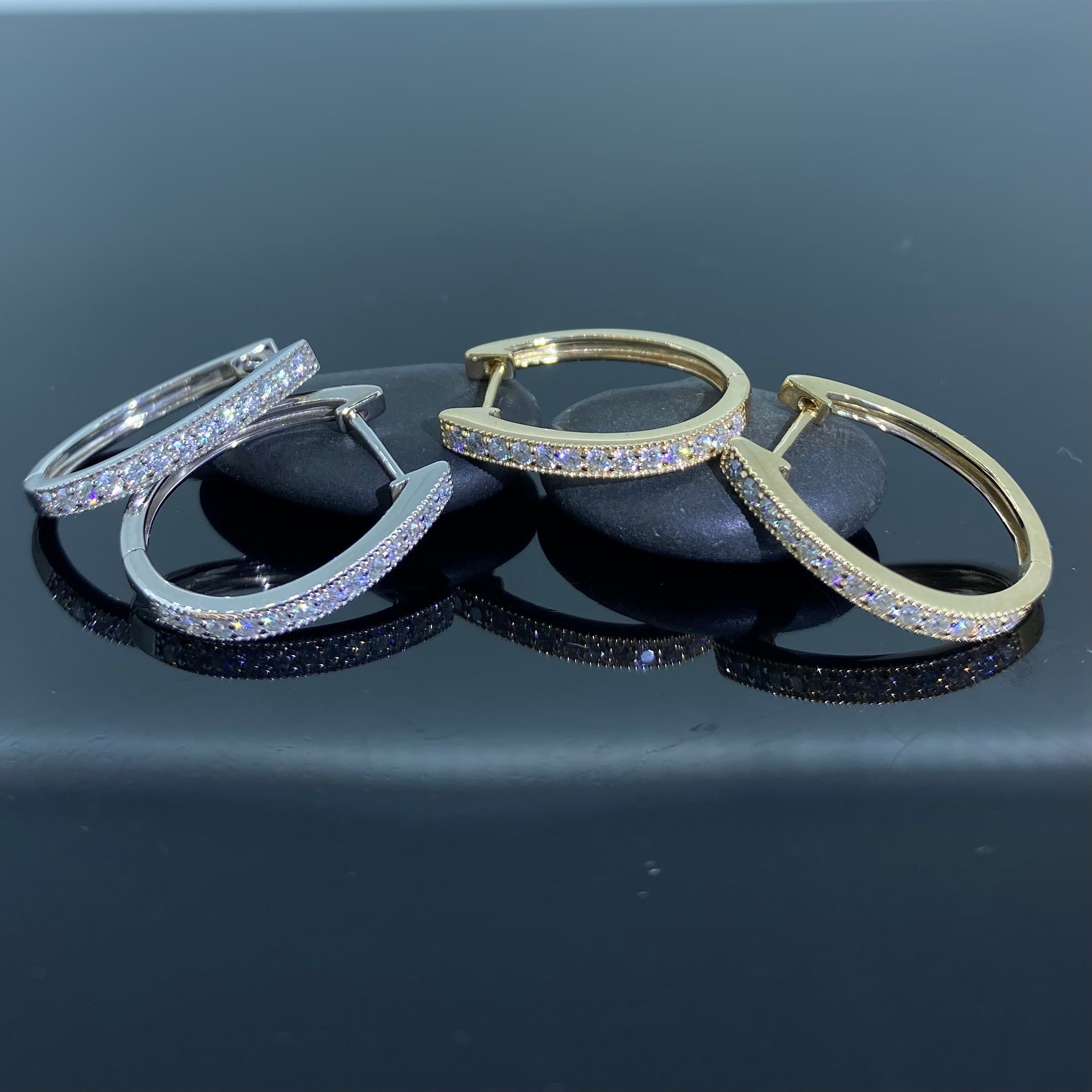 Lab Grown Diamond Hoop Earrings, 14K Gold U Shape, Handmade