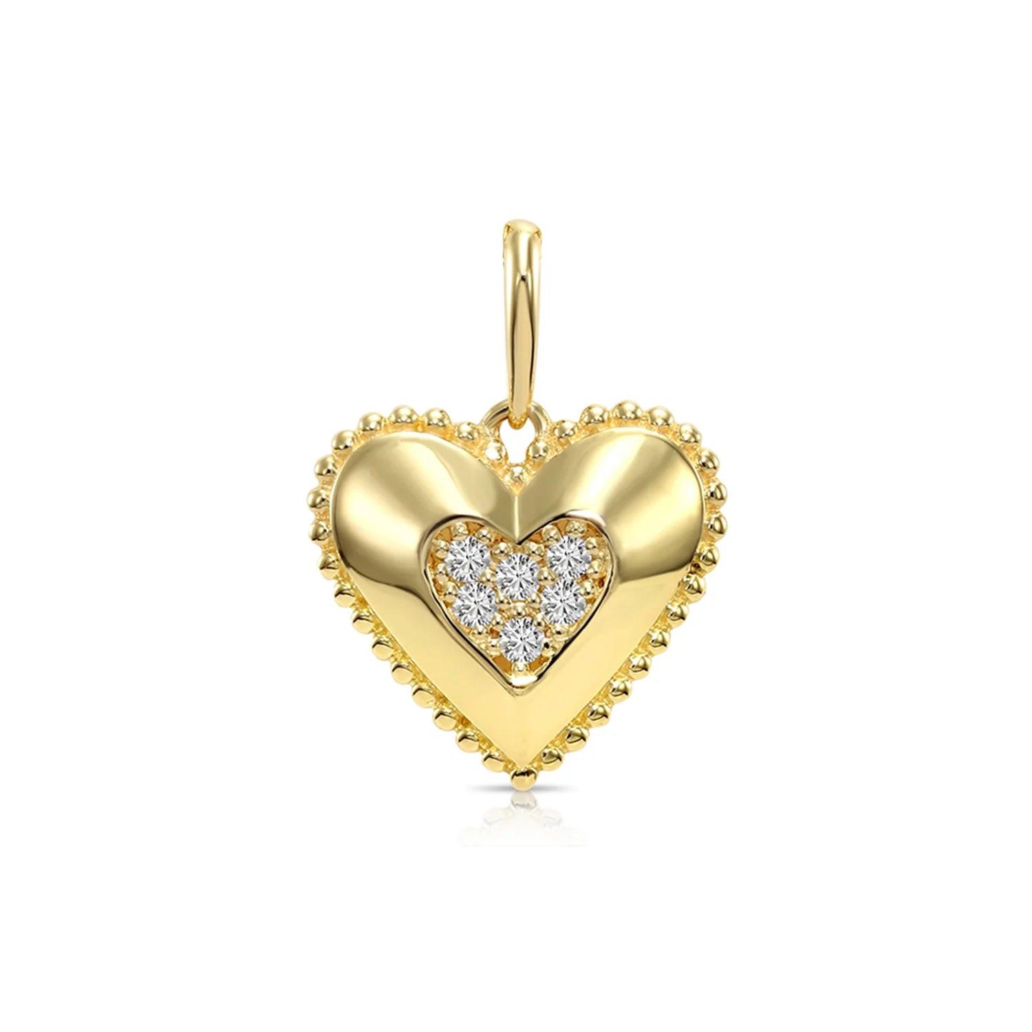 Elegant 14K Yellow Gold Heart Pendant Necklace Adorned with 0.15 Carats of Lab Diamonds.